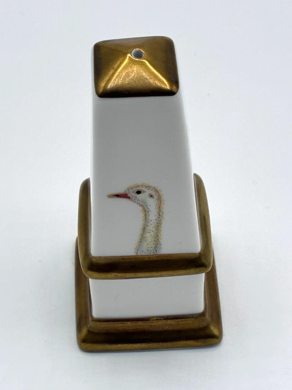 Vintage Porcelain Ostrich Bird Salt Shaker White Gold Accent MCM Decor